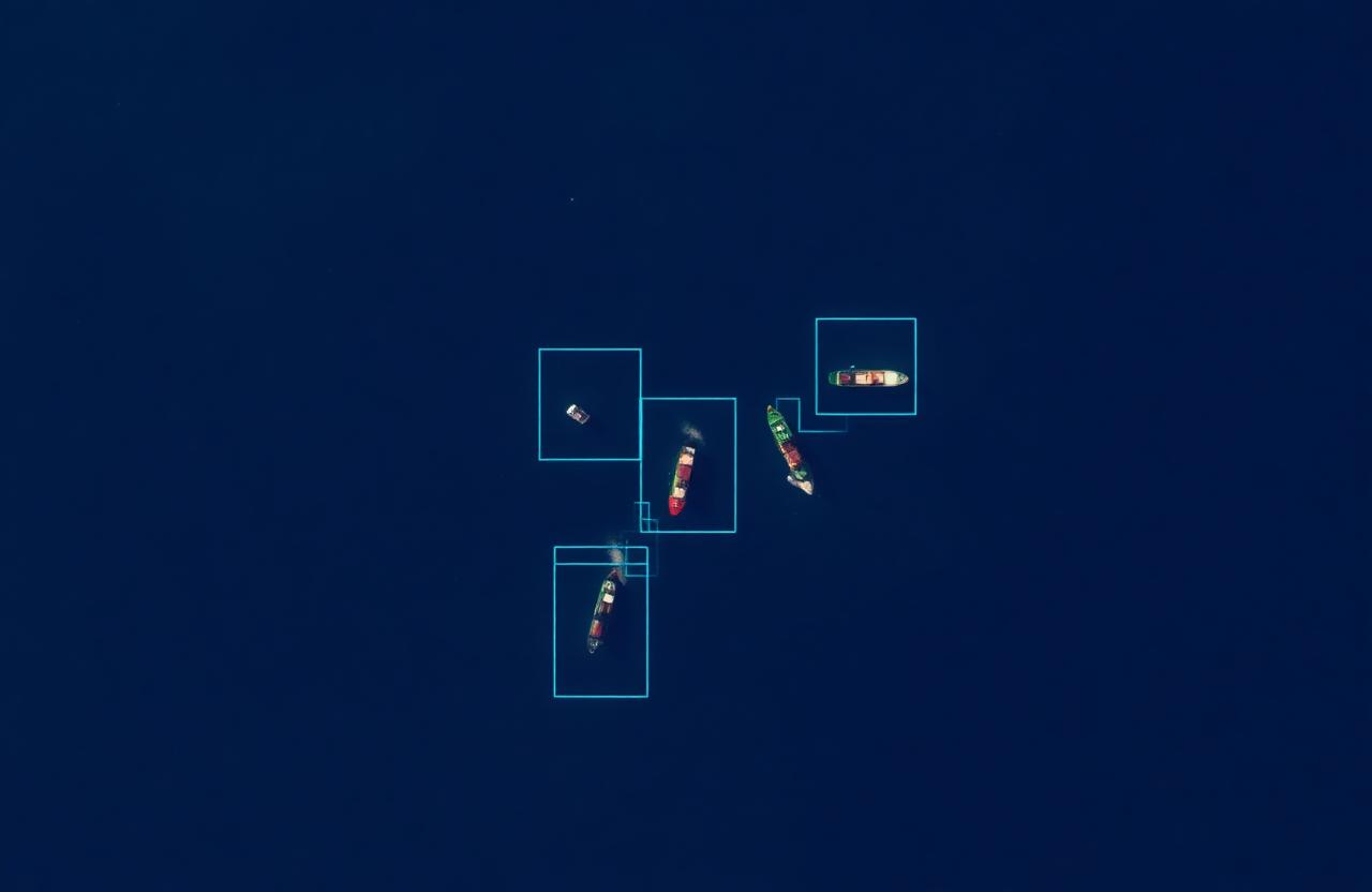 GeoAI vessel detection with bounding boxes in a coastal port